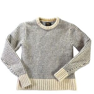 L L Bean Signature Wool Sweater Knit Crew Neck Textured Pattern Beige Navy XS R